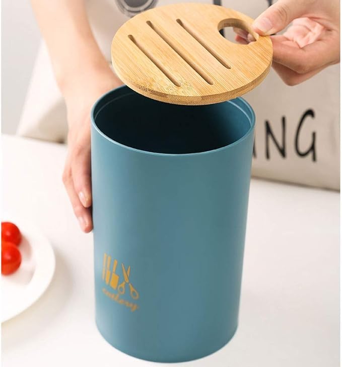 Cutlery Drainer Knife Holder Organizer – 2-in-1 Kitchen Utensil Rack With Drainage – Plastic Wood Sink Caddy For Spoons Forks Knives – Space Saving Countertop Storage - Image 1