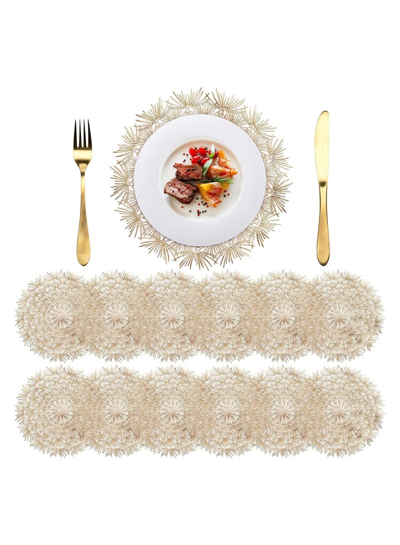general 12 Pieces Pressed Vinyl Placemats, 15 Inch Round Placemats Metal Dandelion Gold Table Runner for Table Centrepieces - Image 1