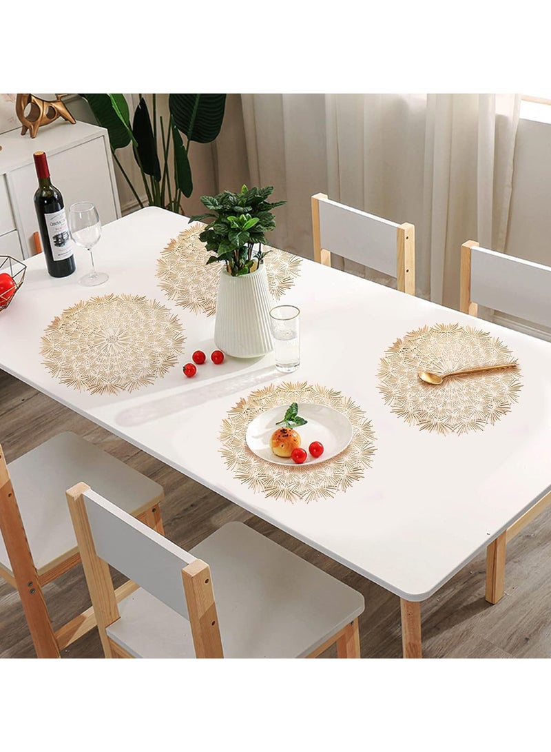 general 12 Pieces Pressed Vinyl Placemats, 15 Inch Round Placemats Metal Dandelion Gold Table Runner for Table Centrepieces - Image 4