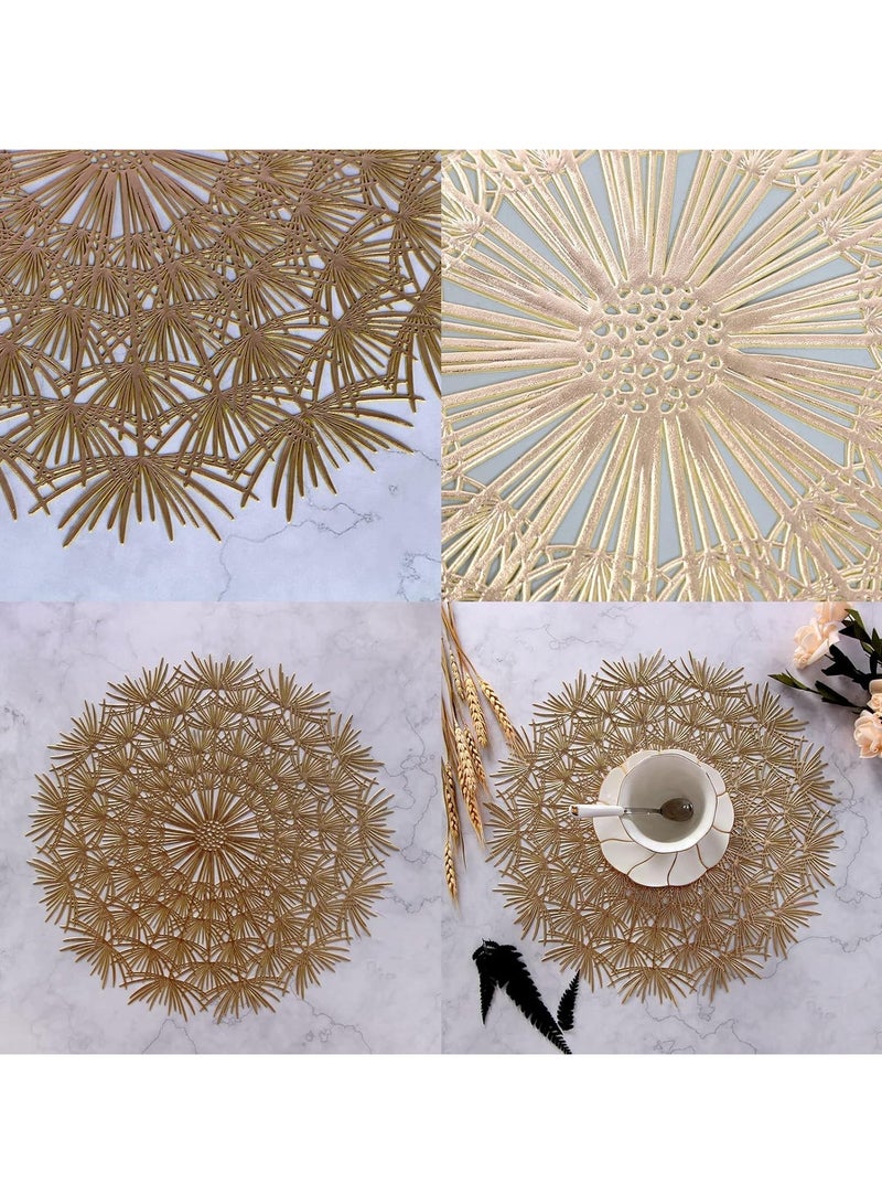 general 12 Pieces Pressed Vinyl Placemats, 15 Inch Round Placemats Metal Dandelion Gold Table Runner for Table Centrepieces - Image 5