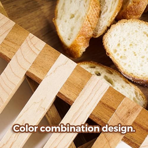 Nuvograin Wood Bread Cutting Board With Slicer, Crumb Tray and Holder - Serving Tray for Kitchen, Color Combination Design - For Cake, Bagels - 9.53" Wide x 1.46" Tall - Image 4