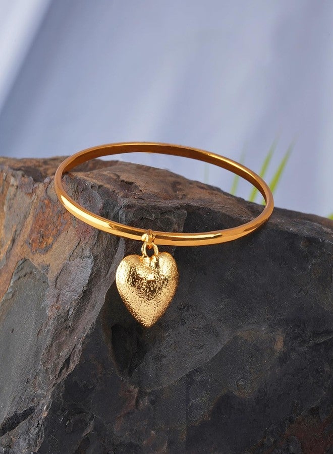 JFL - Jewellery for Less Romantic|Valentines day|Gift idea|for her|Women| Girls|Wife|Girlfriend|Lover|Fiance|Crush Stylish Valentine's Special One gram Gold Plated Hanging Heart Bangle|Bracelet. - Image 4