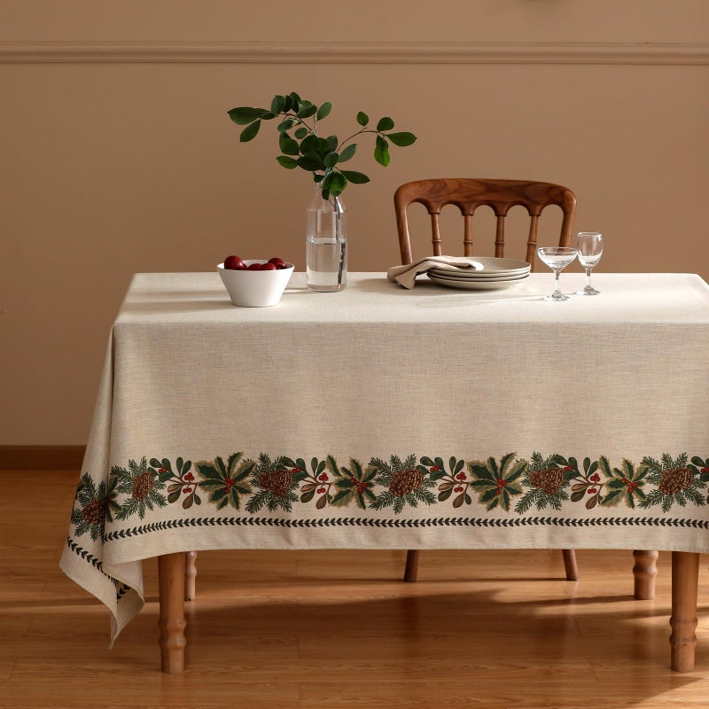 ISAENNE Designer Christmas Linen Small Rectangular Tablecloth,Light Beige Western Elegant Table Cloth,Wrinkle Resistant Decor Tablecloths for Dining Thanksgiving Kitchen Christmas,55"*71"-Carol G - Image 2