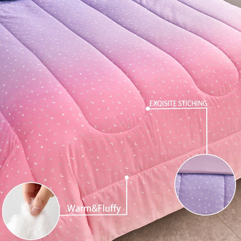 Yogeneg Rainbow Comforter Set Twin Size for Teen Girl &Boys Women,Metallic Star Moon Printed Mermaid Comforter with Pillowcase, Microfiber 2 Piece Bedding Set,All Season (Rainbow B, Twin) - Image 5