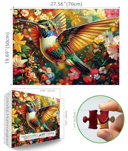 Blueforest Hummingbird Dream 1000 Piece Puzzle for Adults Vibrant Hummingbird Flowers Jigsaw Puzzle Premium Recycled Puzzle with Poster Letters on Back 275 x 197 - Image 5