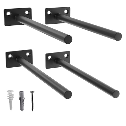 LEOPO Black 4 Pack-8 inch Floating Shelf Bracket, Hidden Brackets for Floating Wood Shelves - Image 1