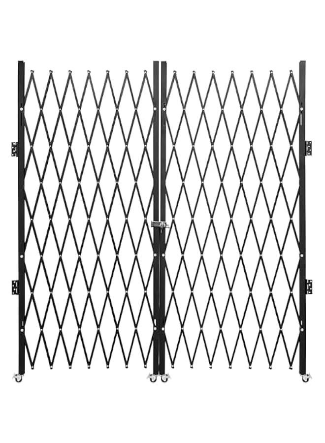 Arabest Double Folding Security Gate, 87 H x 150 W Folding Door Gate, Steel Accordion Security Gate, Flexible Expanding Security Gate, 360° Rolling Barricade Gate, Scissor Gate or Door with Keys - Image 1