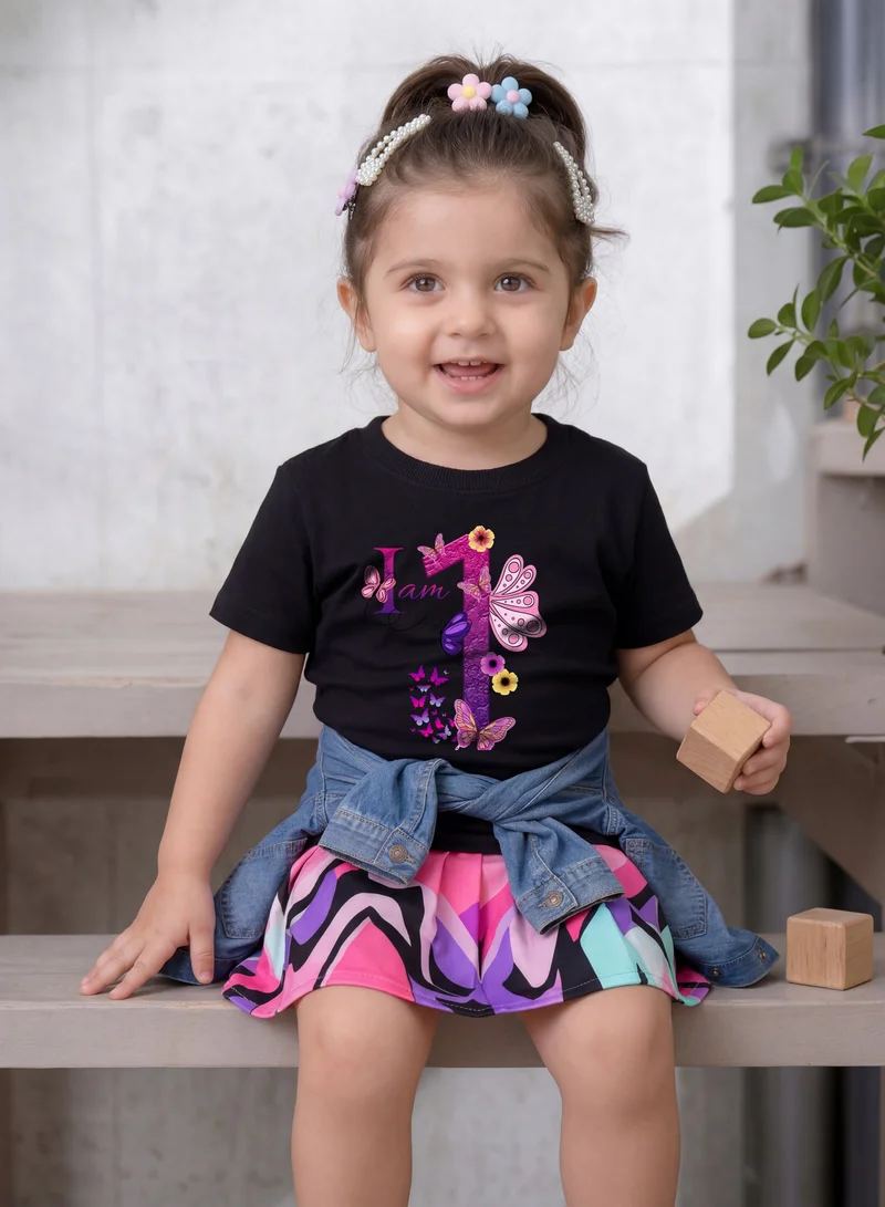 Funkaar Funkaar Birthday Girl, 1st Year Butterfly Birthday Graphic Print T-Shirt