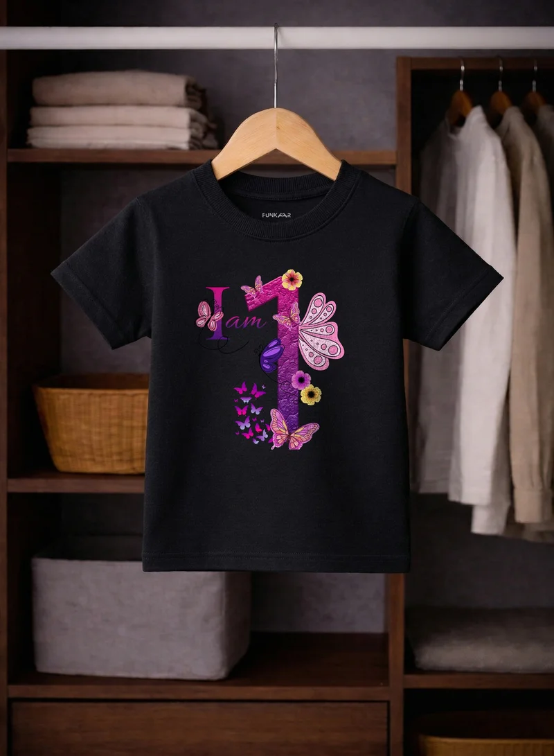 Funkaar Funkaar Birthday Girl, 1st Year Butterfly Birthday Graphic Print T-Shirt