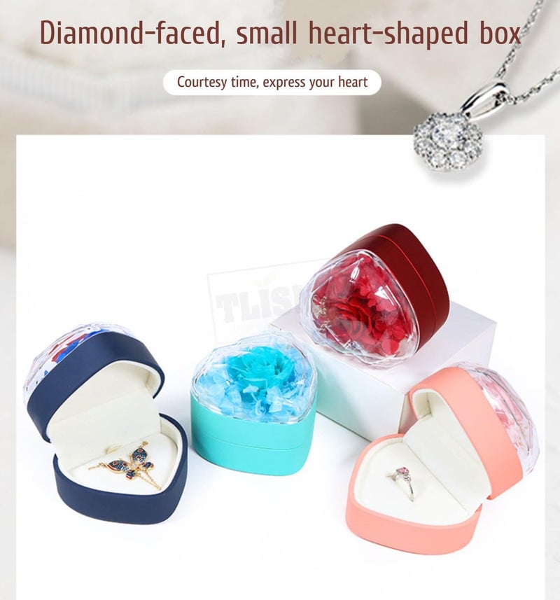 TLISMI Preserved Flower Heart Shape Ring Box | Elegant Diamond-Faced Jewellery Gift Box for Ring, Earrings & Necklace | Romantic Proposal, Engagement & Valentine’s Day Gift for Girls & Women - Image 3