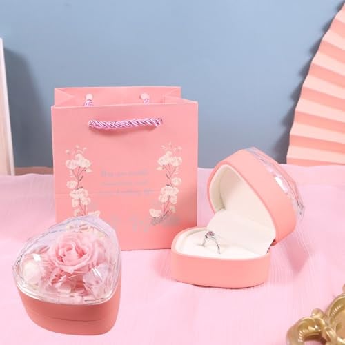 TLISMI Preserved Flower Heart Shape Ring Box | Elegant Diamond-Faced Jewellery Gift Box for Ring, Earrings & Necklace | Romantic Proposal, Engagement & Valentine’s Day Gift for Girls & Women - Image 1