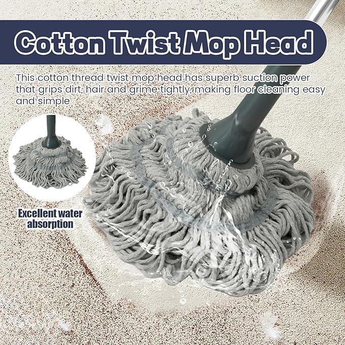 Burmy Microfiber Mop Self Wringing Easy Squeeze Twist Design for Wet Mopping Household Cleaning Tool for Tile Linoleum Laminate Floors Extendable Metal Handle - Image 3