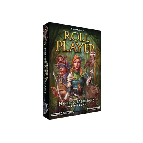 Thunderworks Games Fiends Familiars Expansion for Roll Player Board Game New Animal Familiars Dice 200 New Cards with Spells Gear Monsters More Dice Drafting Family Game 14 Players Thunderworks Games - Image 1