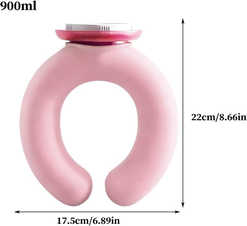Pink Neck Heating Pillow U Shaped Hot Water Bag for Shoulder Relief Muscle Relaxation - Image 3