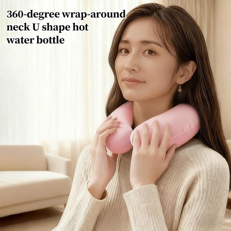 Pink Neck Heating Pillow U Shaped Hot Water Bag for Shoulder Relief Muscle Relaxation - Image 5