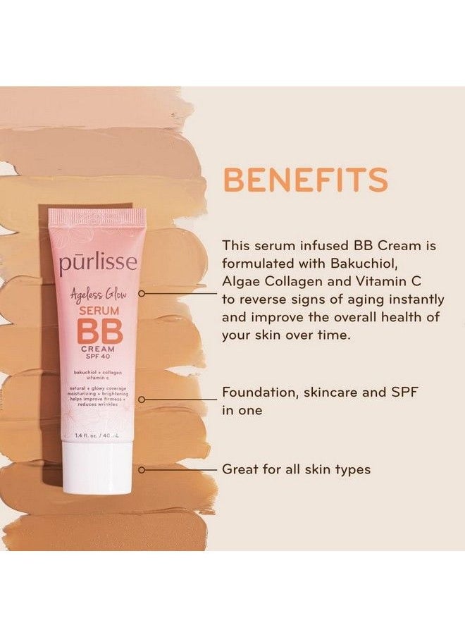 Purlisse Ageless Glow Serum Bb Cream Spf 40 : Clean & Crueltyfree Full & Flawless Coverage Hydrates With Collagen | Medium 1.4Oz