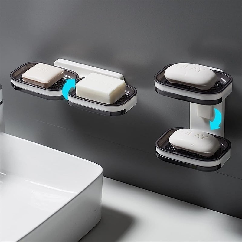 HETVIN Dual-Layer Soap Dish with Modern Design, Self-Adhesive Wall Mount for Easy Installation, Sturdy and Durable with Non-Slip Soap Holders and Water Drain System - Image 3