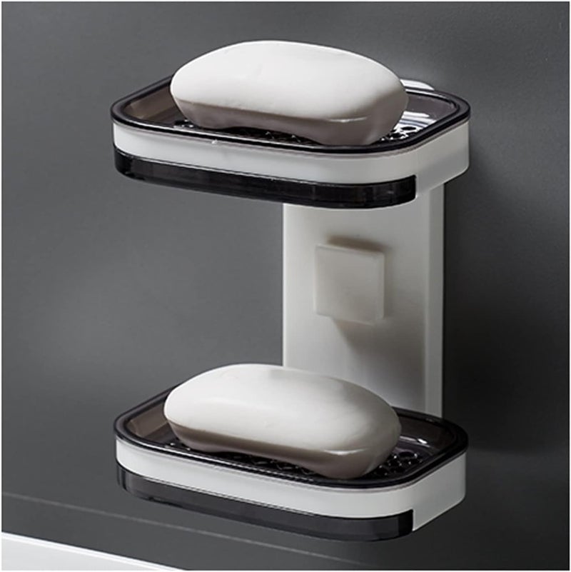 HETVIN Dual-Layer Soap Dish with Modern Design, Self-Adhesive Wall Mount for Easy Installation, Sturdy and Durable with Non-Slip Soap Holders and Water Drain System - Image 1