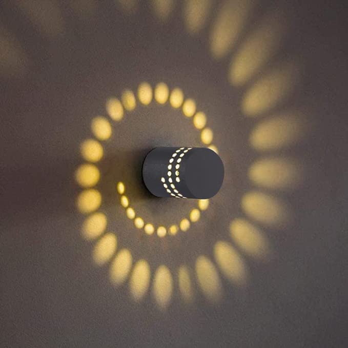 blissbells Metal 3W Led Spiral Wall Light for Bedroom, Living Room, Dining Room, Kitchen, Bathroom, Stairway Lighting, Warm White, Pack of 1 (Black, Warm White) - Image 5