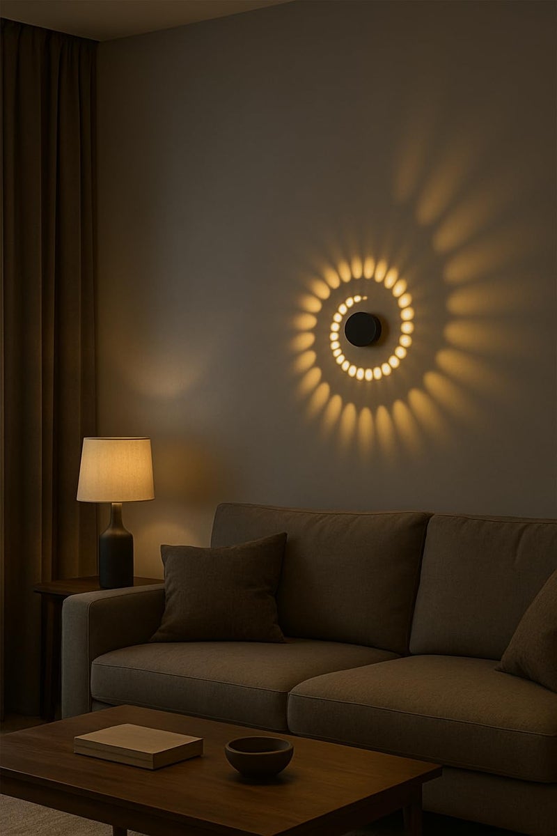blissbells Metal 3W Led Spiral Wall Light for Bedroom, Living Room, Dining Room, Kitchen, Bathroom, Stairway Lighting, Warm White, Pack of 1 (Black, Warm White) - Image 2
