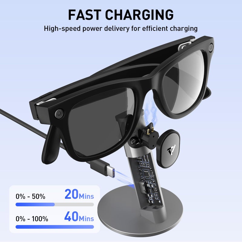 PRISMXR Carina S1 Aluminum Charging Stand, Portable Dock Compatible with Ray-Ban Meta Smart Glasses Accessories, for Wayfarer/Headliner/Skyler (Gen 1&2), Not for Oakley and Display - Image 2