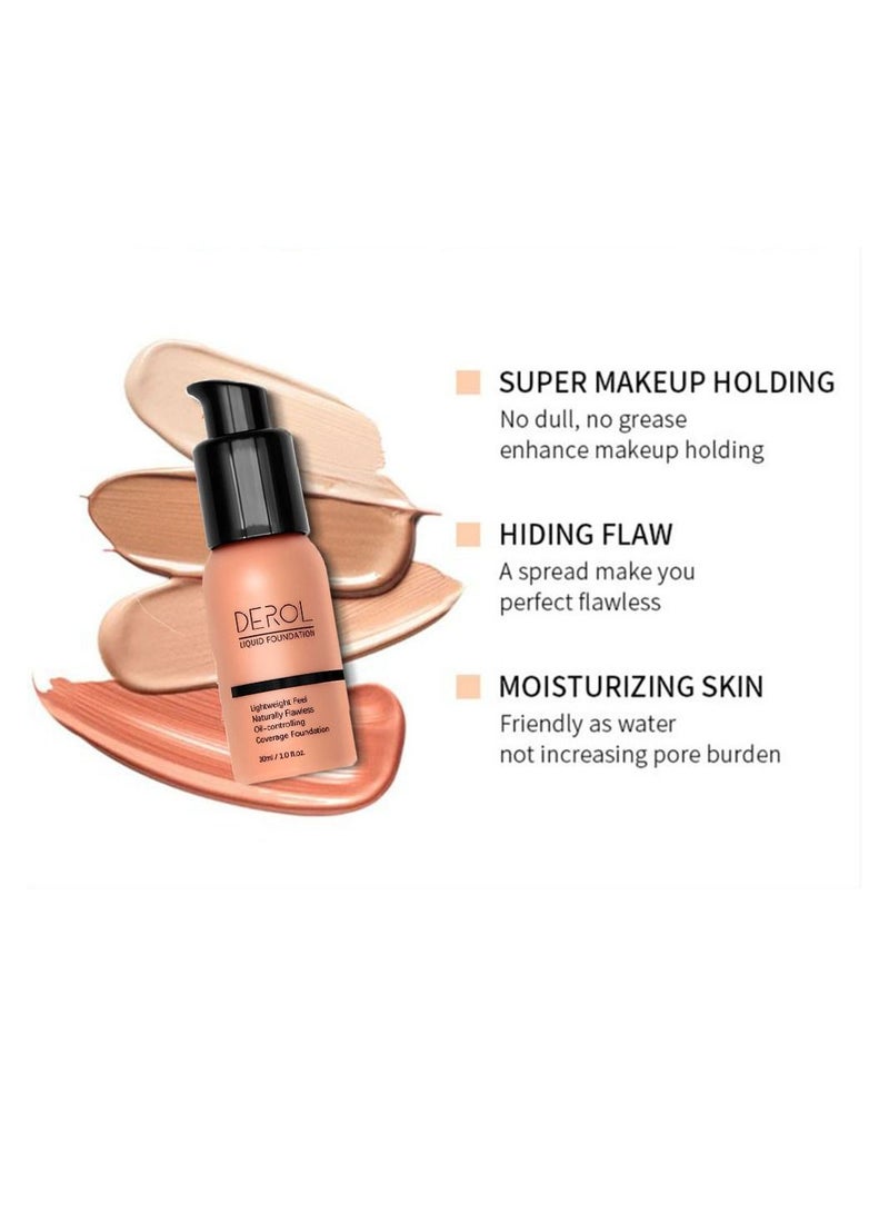 DEROL Liquid Foundation-Full Coverage Makeup Matte Waterproof Dewy Lightweight Feel Flawless Oil-Controlling Coverage Smooth Face Foundations 24 Hours Soft Nature Base Skin Tint - Image 2