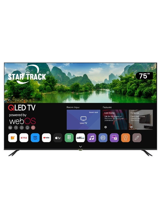 STAR TRACK STAR TRACK 75 Inch QLED 4K Smart TV | HDR10+ | 95% Color Volume with Quantum Dot | 350 Nits Ultra Bright Display | WebOS with Apple AirPlay & Home | Air Mouse Remote | Ultra HD Smart TV - Image 1