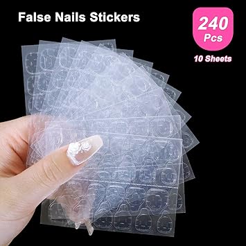 Sularpek False Nails Stickers 240 Pcs DoubleSide Glue Nail Sticker 10 Sheets Transparent Adhesive Nail Tab Breathable False Nail Glue Stickers for DIY Nail Art Decoration - Image 3