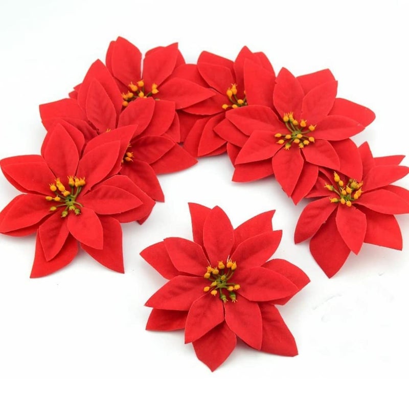 VRB Dec™ Christmas Poinsettias Red/Gold Velvet Decorative Artificial Flowers Christmas Flowers of Velvet Decorations Items/Tree/Decoration Items (Red (Pack of 36)) - Image 1