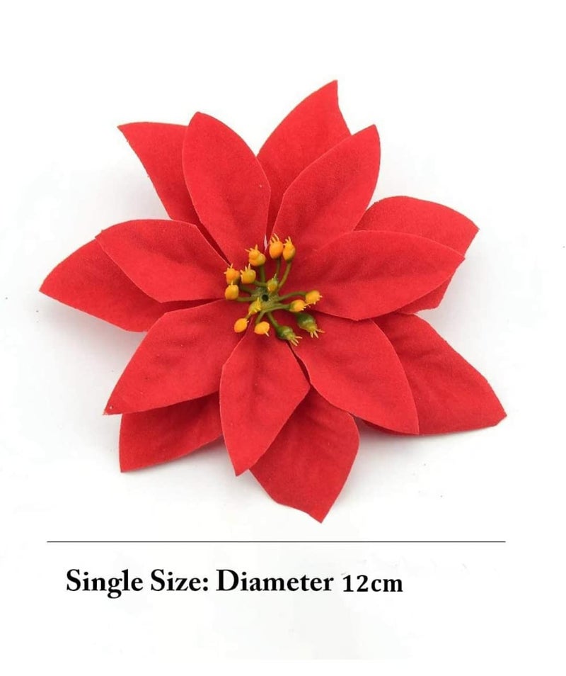 VRB Dec™ Christmas Poinsettias Red/Gold Velvet Decorative Artificial Flowers Christmas Flowers of Velvet Decorations Items/Tree/Decoration Items (Red (Pack of 36)) - Image 2