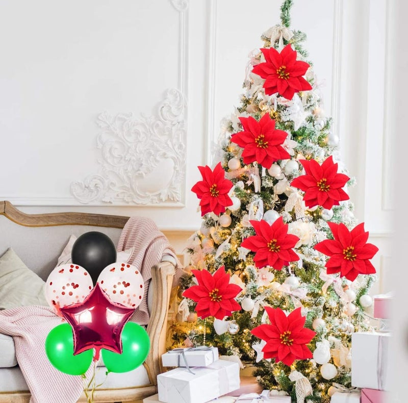 VRB Dec™ Christmas Poinsettias Red/Gold Velvet Decorative Artificial Flowers Christmas Flowers of Velvet Decorations Items/Tree/Decoration Items (Red (Pack of 36)) - Image 5