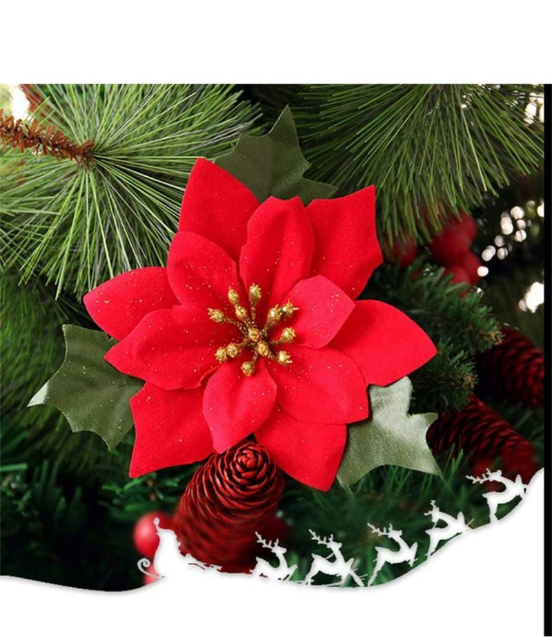 VRB Dec™ Christmas Poinsettias Red/Gold Velvet Decorative Artificial Flowers Christmas Flowers of Velvet Decorations Items/Tree/Decoration Items (Red (Pack of 36)) - Image 3