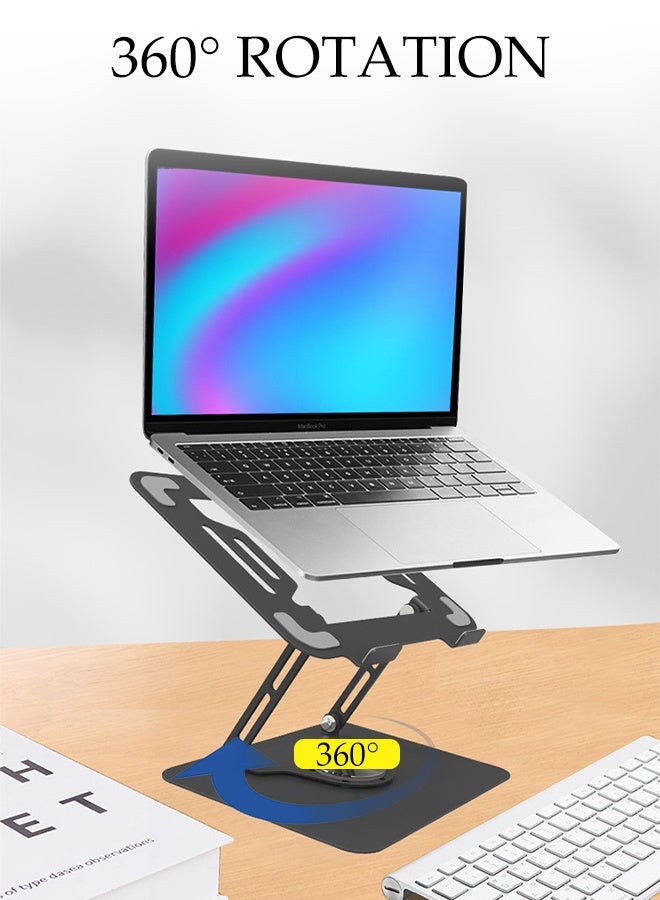 DUNISO Foldable Laptop Stand with 360° Rotating Base Ergonomic Air Ventilated Laptop Riser Holder Portable Adjustable Height Non-slip Carbon Steel Laptop Holder Compatible with MacBook Air, Pro, All 11-17.3" Laptops - Image 2