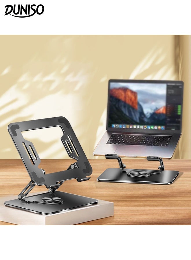 DUNISO Foldable Laptop Stand with 360° Rotating Base Ergonomic Air Ventilated Laptop Riser Holder Portable Adjustable Height Non-slip Carbon Steel Laptop Holder Compatible with MacBook Air, Pro, All 11-17.3" Laptops - Image 1