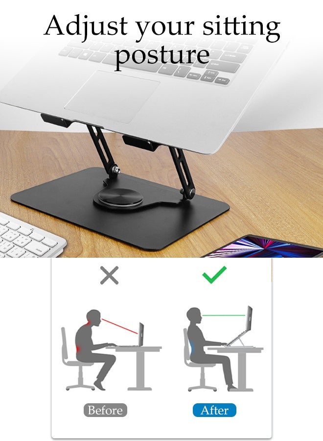 DUNISO Foldable Laptop Stand with 360° Rotating Base Ergonomic Air Ventilated Laptop Riser Holder Portable Adjustable Height Non-slip Carbon Steel Laptop Holder Compatible with MacBook Air, Pro, All 11-17.3" Laptops - Image 5