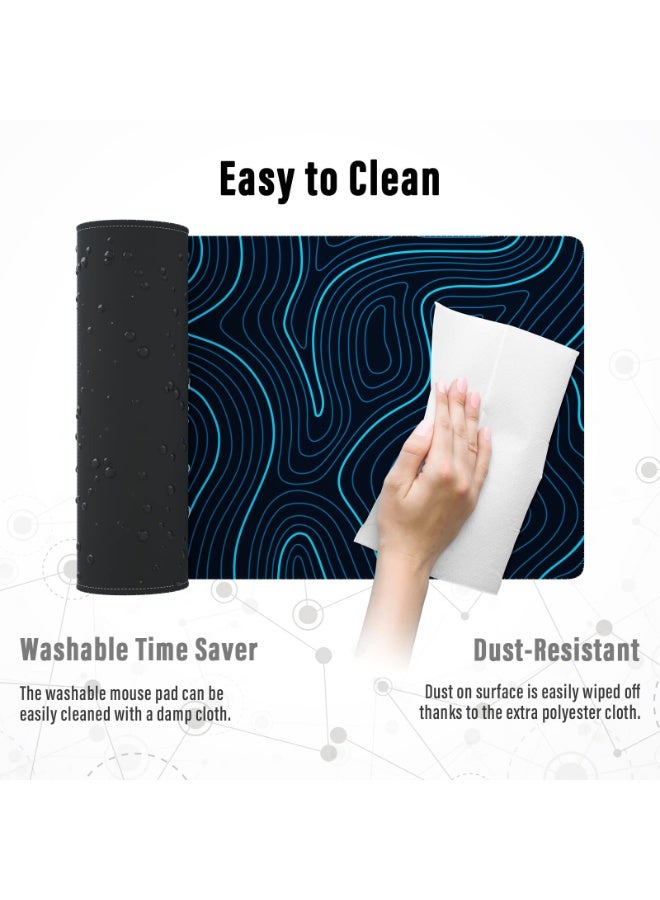Extended XL Gaming Mouse Pad, Minimalist Topographic Map Desk Mat with Stitched Edges, Anti-Slip Base, 31.5 x 11.8 in, Blue - Image 3
