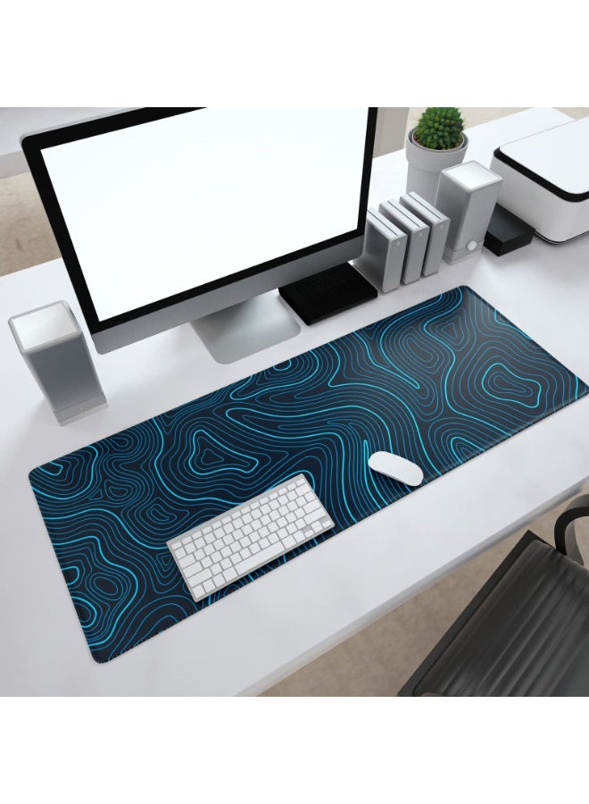 Extended XL Gaming Mouse Pad, Minimalist Topographic Map Desk Mat with Stitched Edges, Anti-Slip Base, 31.5 x 11.8 in, Blue - Image 5