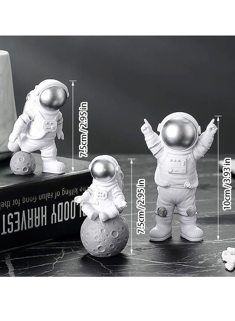 3 Pcs Astronaut Figurines Cake Topper Outer Space Spaceman Action Figure Statue Tabletop Ornament Miniature Astronaut Figures for Outer Space Birthday Cake Decoration, Silver - Image 5