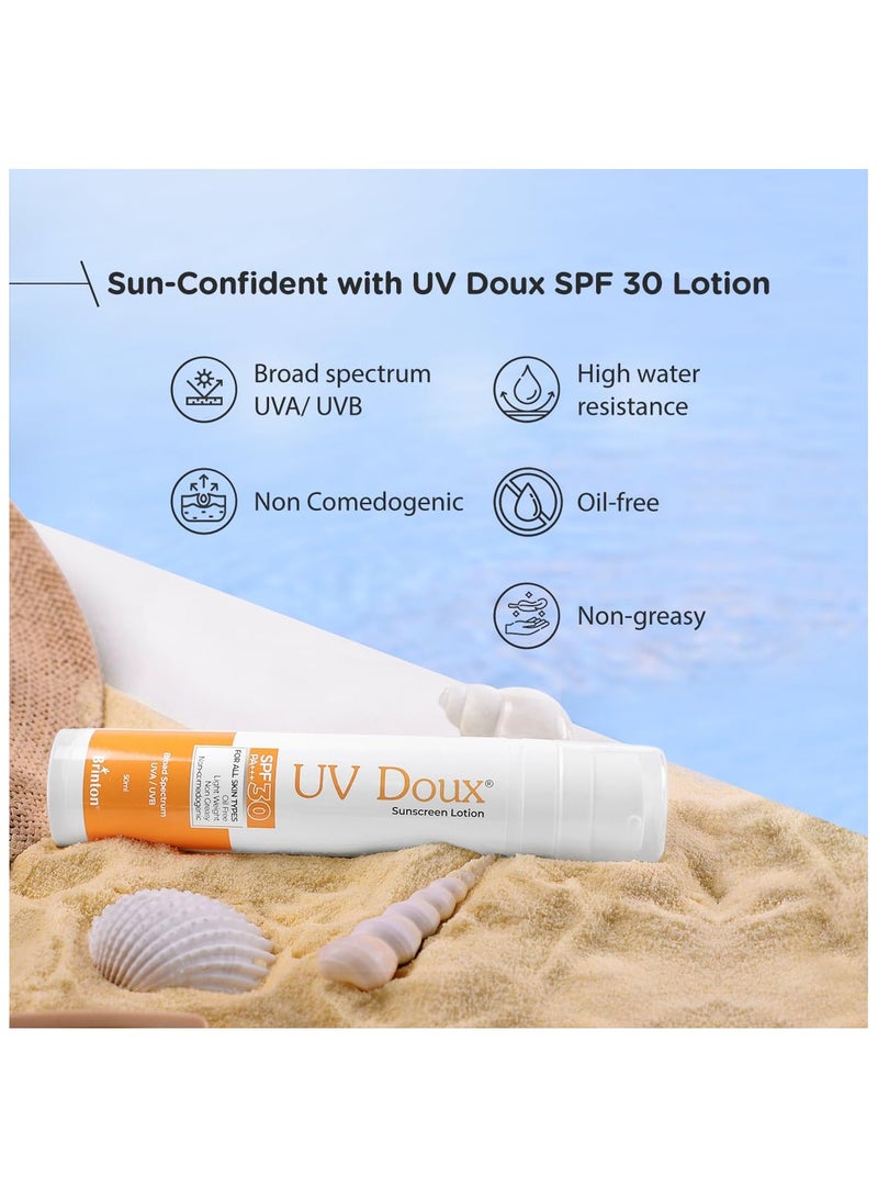 بريتون لوشن واقي من الشمس يو في دوكس بعامل حماية من الشمس 30 | تركيبة خالية من الزيوت | حماية من الأشعة فوق البنفسجية الطويلة والمتوسطة | مقاوم للتعرق والماء | خفيف الوزن، غير دهني، ولا يُسبب انسداد المسام | للبشرة الجافة والحساسة | خالٍ من البنزين | 50 مل - Image 3