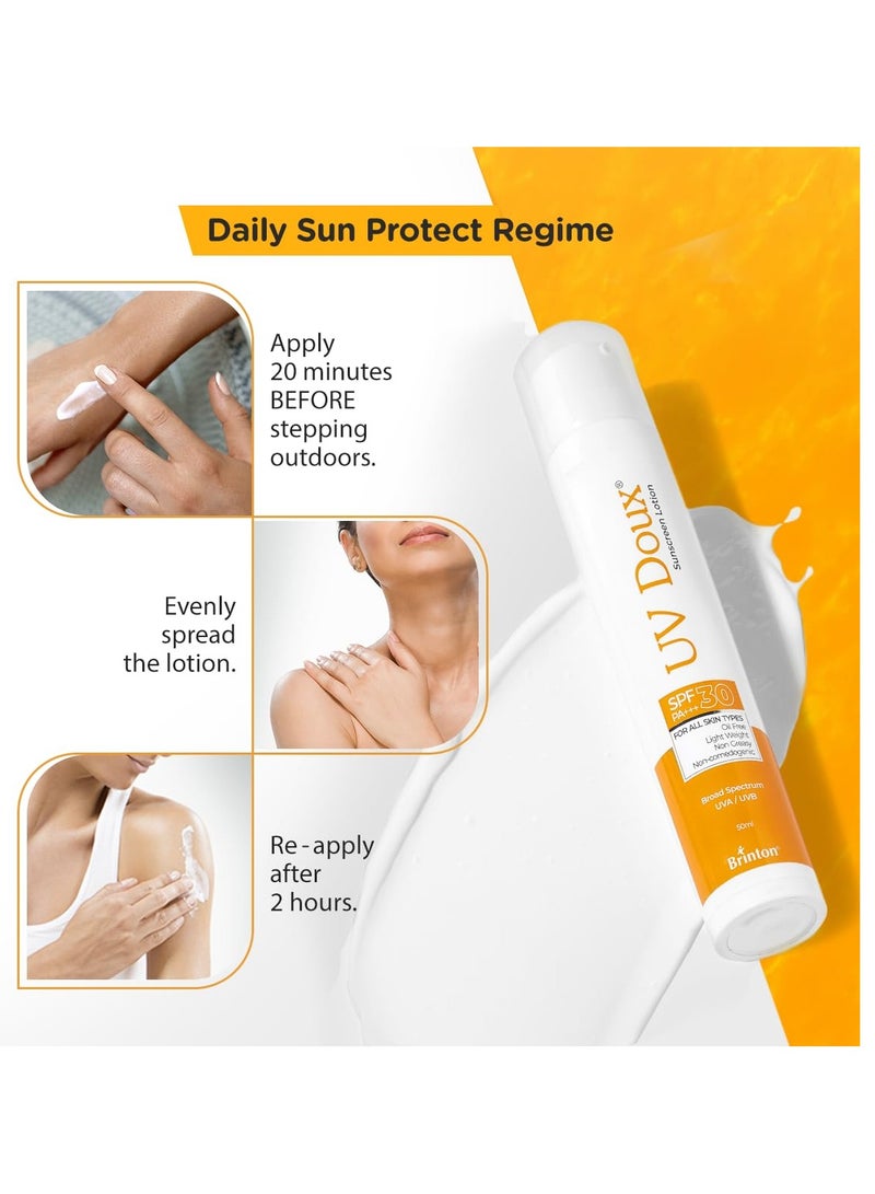 بريتون لوشن واقي من الشمس يو في دوكس بعامل حماية من الشمس 30 | تركيبة خالية من الزيوت | حماية من الأشعة فوق البنفسجية الطويلة والمتوسطة | مقاوم للتعرق والماء | خفيف الوزن، غير دهني، ولا يُسبب انسداد المسام | للبشرة الجافة والحساسة | خالٍ من البنزين | 50 مل - Image 4