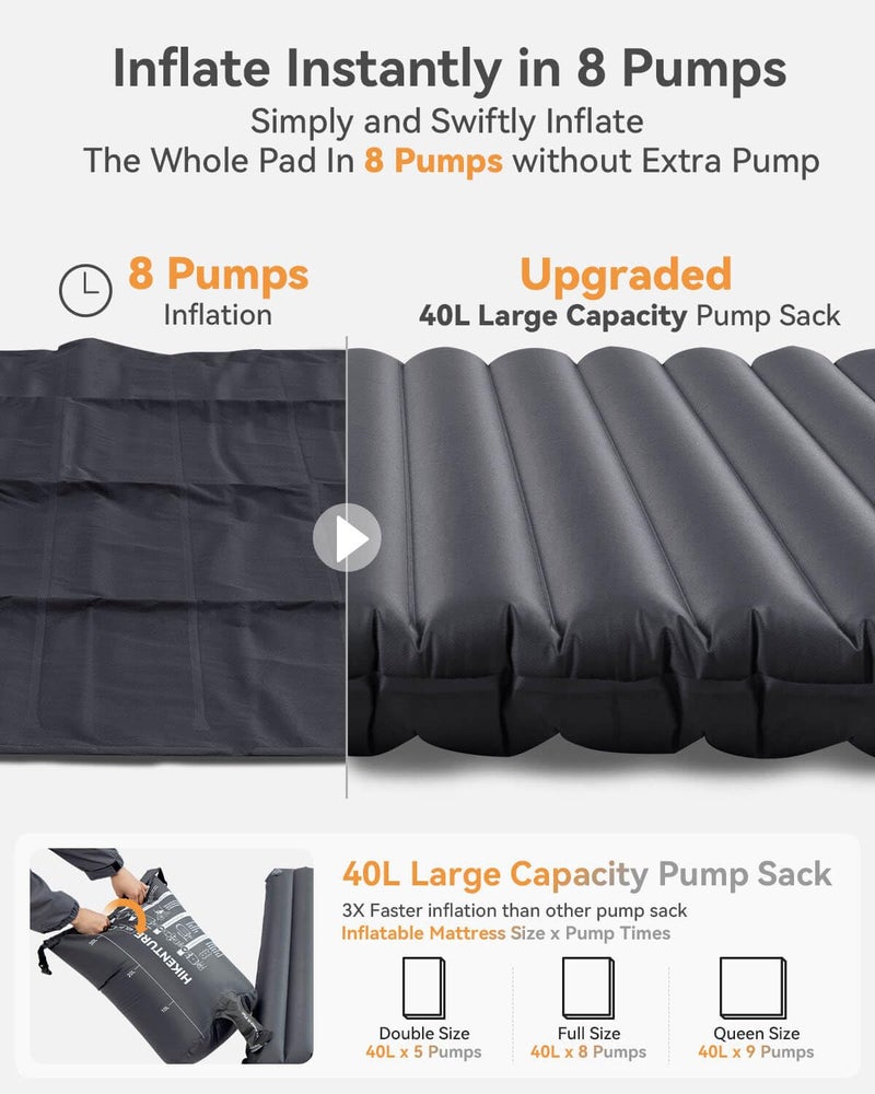 Hikenture Camping Mattress 2 Person Double Sleeping Pad for Camping, 4" Extra-Thick Inflatable & Ultralight Sleeping Air Mat for Backpacking, Hiking (Grey Pumpsack, Semi Double(79 * 47.5 in)) - Image 4