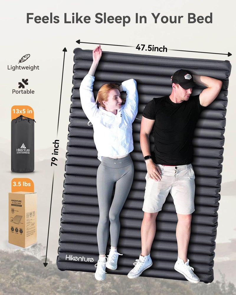 Hikenture Camping Mattress 2 Person Double Sleeping Pad for Camping, 4" Extra-Thick Inflatable & Ultralight Sleeping Air Mat for Backpacking, Hiking (Grey Pumpsack, Semi Double(79 * 47.5 in)) - Image 3