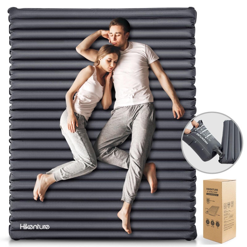Hikenture Camping Mattress 2 Person Double Sleeping Pad for Camping, 4" Extra-Thick Inflatable & Ultralight Sleeping Air Mat for Backpacking, Hiking (Grey Pumpsack, Semi Double(79 * 47.5 in)) - Image 1