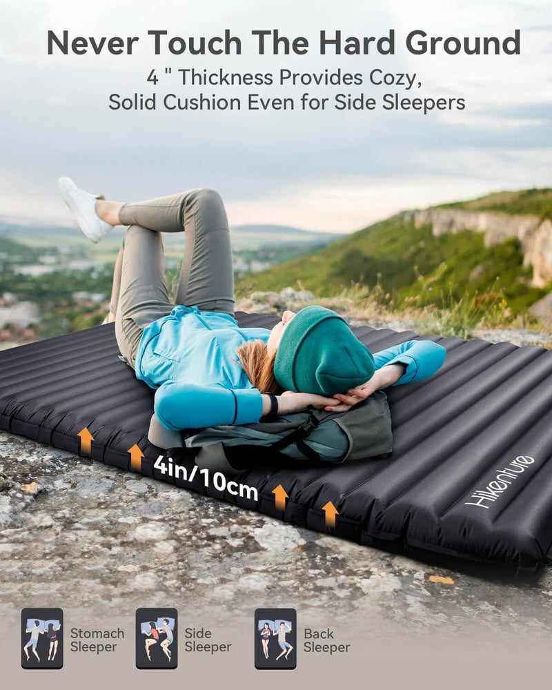 Hikenture Camping Mattress 2 Person Double Sleeping Pad for Camping, 4" Extra-Thick Inflatable & Ultralight Sleeping Air Mat for Backpacking, Hiking (Grey Pumpsack, Semi Double(79 * 47.5 in)) - Image 2