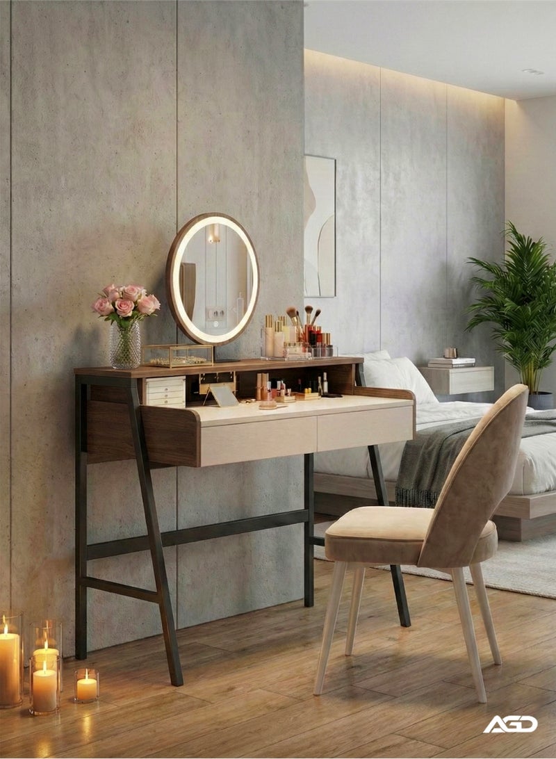 AGD Simple and Modern Bedroom Dressing Table with Mirror and Lighting, Stable Metal Legs, Makeup Table 100*40*126cm - Image 4