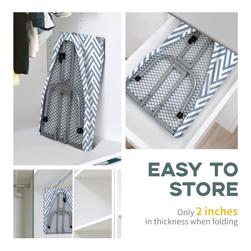 RAINHOL Small Tabletop Ironing Board Foldable, RAINHOL Steel Mesh Portable Iron Board for Dorm and Apartment, with Iron Rest and Heat-Resistant Cotton Cover, 31" x 12", Blue and White Stripes - Image 4
