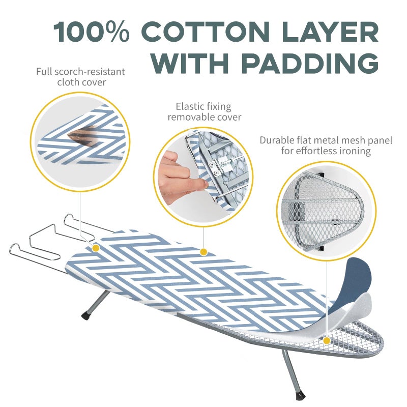 RAINHOL Small Tabletop Ironing Board Foldable, RAINHOL Steel Mesh Portable Iron Board for Dorm and Apartment, with Iron Rest and Heat-Resistant Cotton Cover, 31" x 12", Blue and White Stripes - Image 2