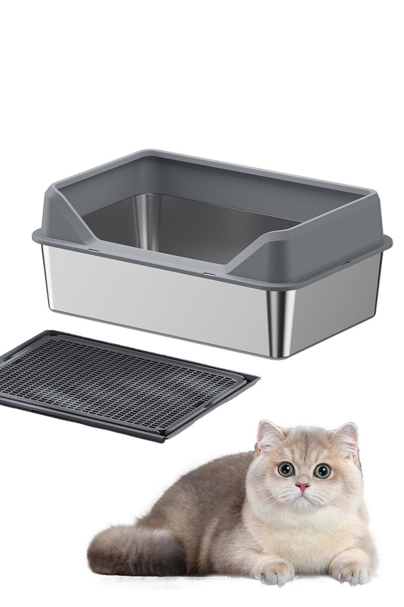 Kidle Stainless Steel Cat Litter Box Metal Litter Pan Tray with High Wall Semi-Closed Side Door Pet Litter Box - Image 1