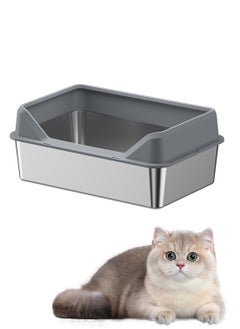 Kidle Stainless Steel Cat Litter Box Metal Litter Pan Tray with High Wall Semi-Closed Side Door Pet Litter Box  - Image 1