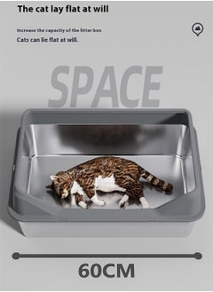 Kidle Stainless Steel Cat Litter Box Metal Litter Pan Tray with High Wall Semi-Closed Side Door Pet Litter Box  - Image 3